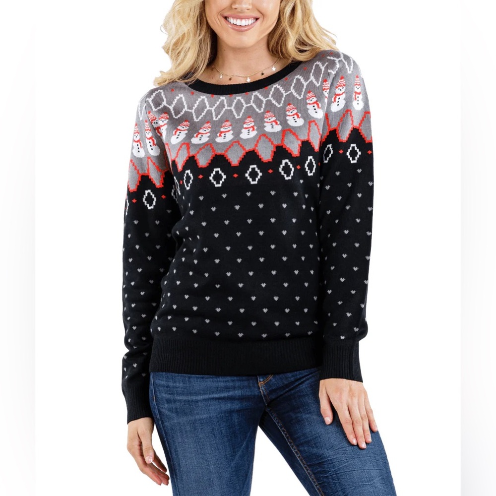 Tipsy Elves Women’s Swooping Snowman Ugly Tacky Christmas Sweater, XL